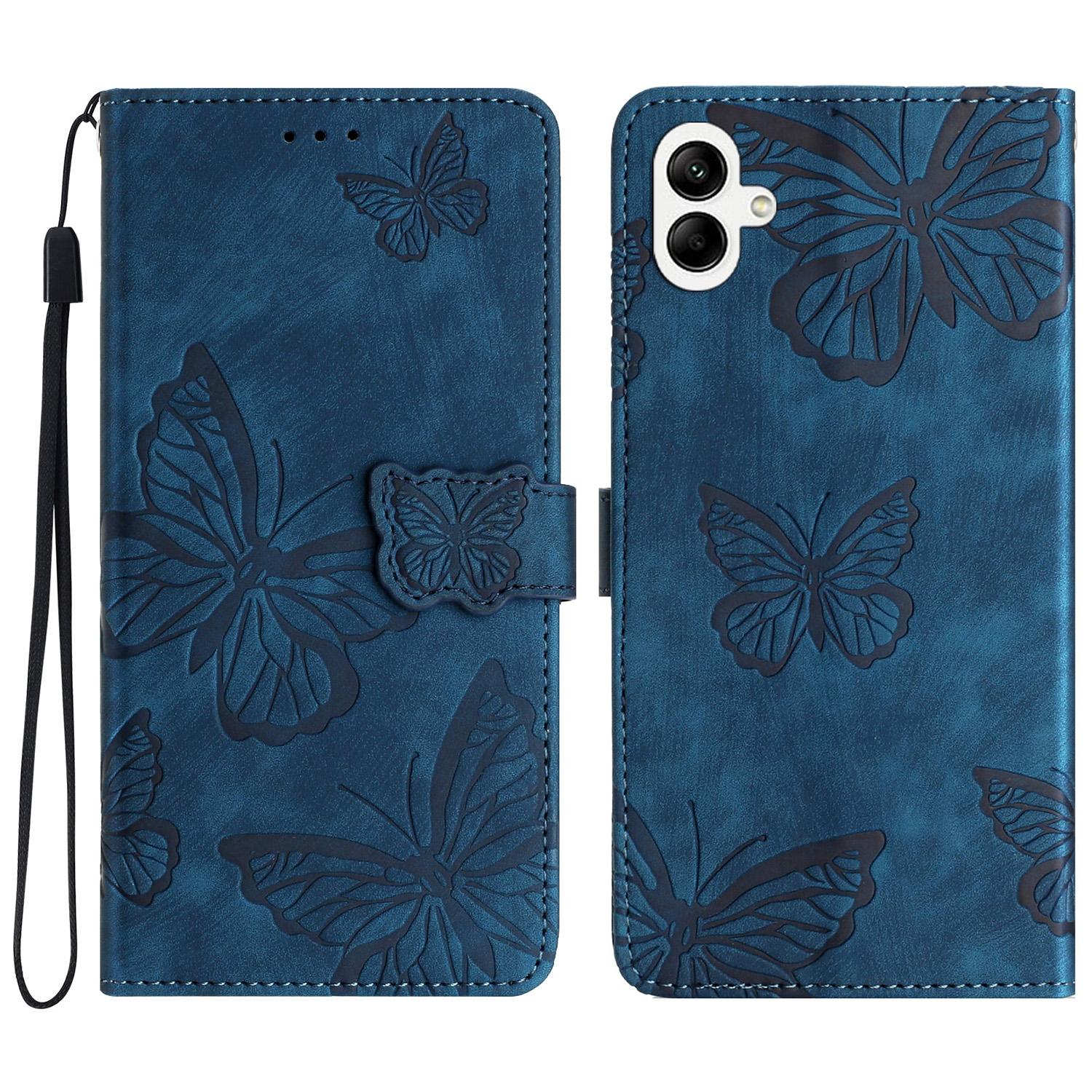 

For Samsung Galaxy A06 4G Case Butterfly Design Flip Wallet Leather Phone Cover Skin-Touch Blue