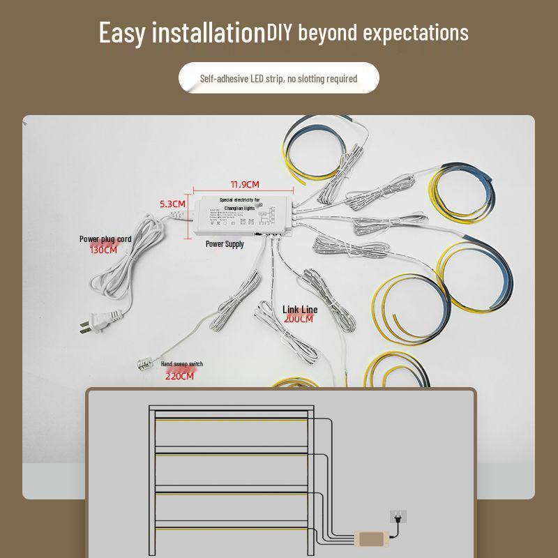 

Самоклеящиеся светодиодные ленты с датчиком для кухни, винного шкафа, гардероба, витрины и шкафов для фигурок