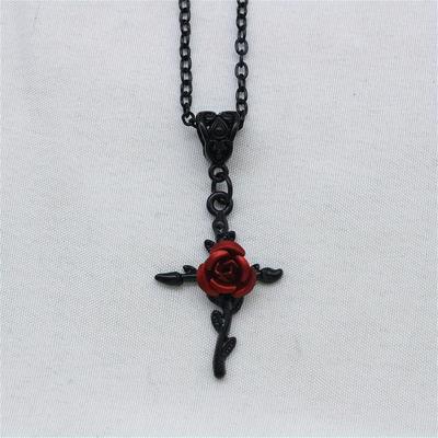 Black Rose Cross Pendant Gothic Simple Slender Neck Chain Festival Party Dress Up Necklace Women's Jewelry