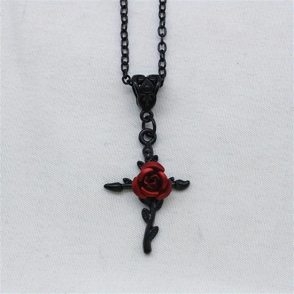 

Подвеска в виде креста с черной розой, готическая простая узкая цепочка на шею, праздничное ожерелье для вечеринки, женские украшения