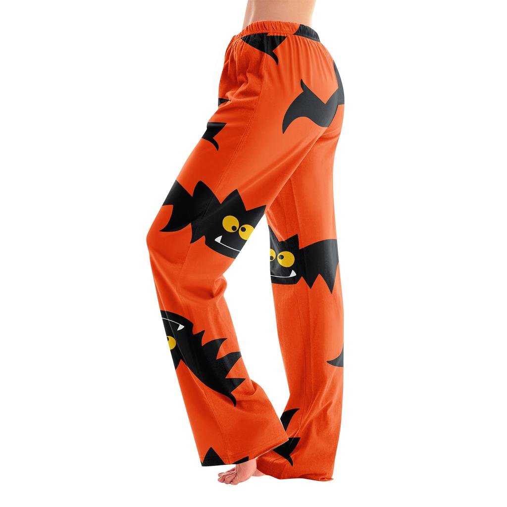 Adult Halloween Print Loose Fit Casual Pajama Pants No Drawstring for Sleep