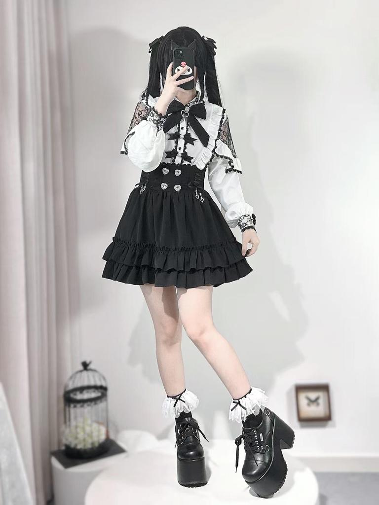 Women's Japanese Academy Style Slimming Skirt Set: Autumn White Long-Sleeve Shirt & High-Waisted Short Skirt Two-Piece
