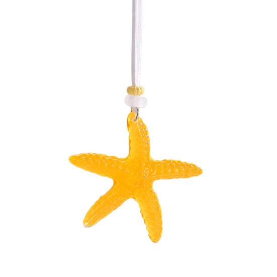 Holiday Starfish Necklace Resin Starfish Pendant Necklace Adjustable String Coastal Necklace for Women Girls Summer Beach Vacation