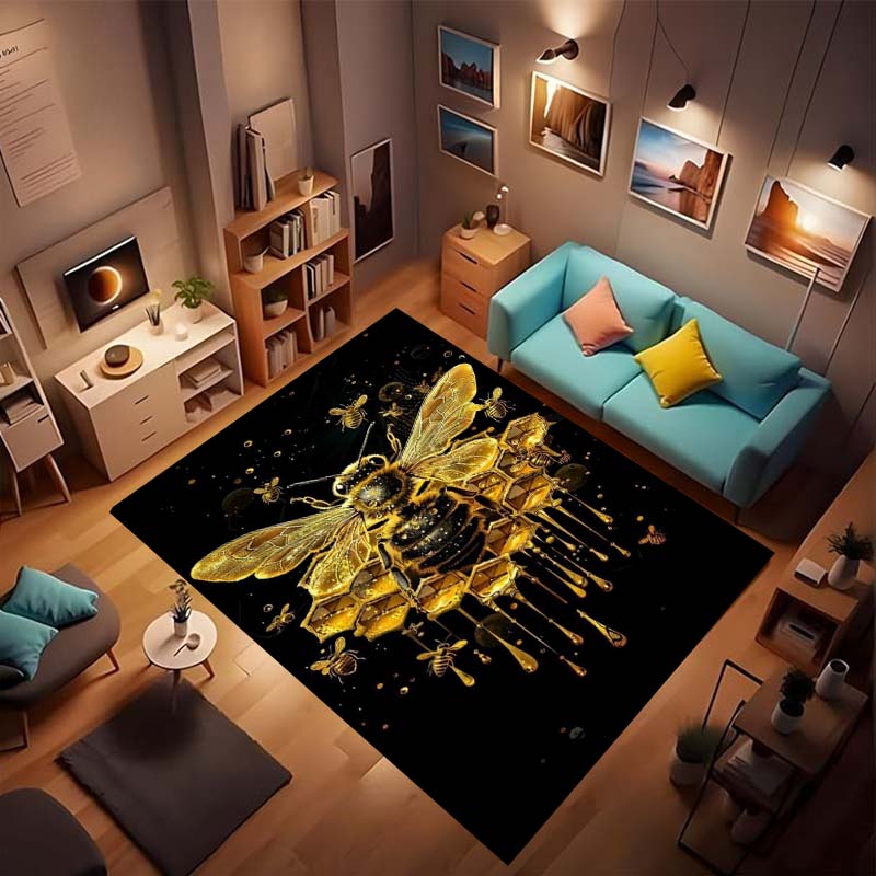 3D cartoon cute bee pattern non-slip rug, soft flannel, washable, non-slip backing, suitable for living room, bedroom, bathroom,