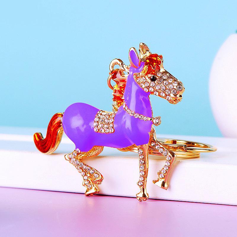 Rhinestone Pony Car Keychain Metal Bag Pendant Keychain Ring Year Of The Horse Zodiac Charm