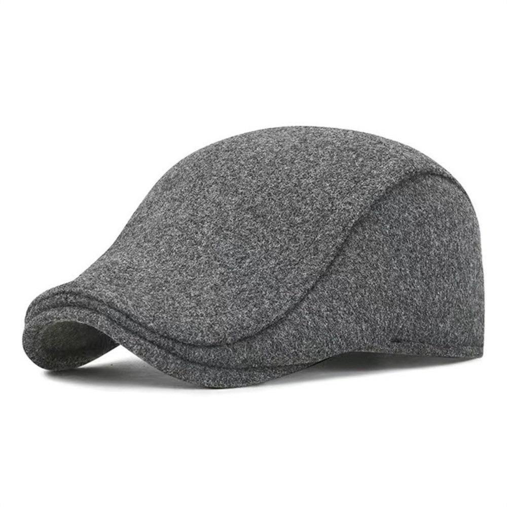 New Solid Color Men Berets with Earmuff Soft Newspaper Hat Woolen Fabric Casual Beanie Autumn and Winter