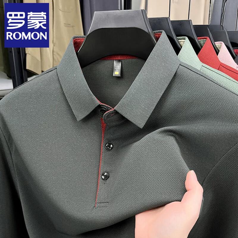 Romon Men's Casual Business Long-Sleeve Polo Shirt