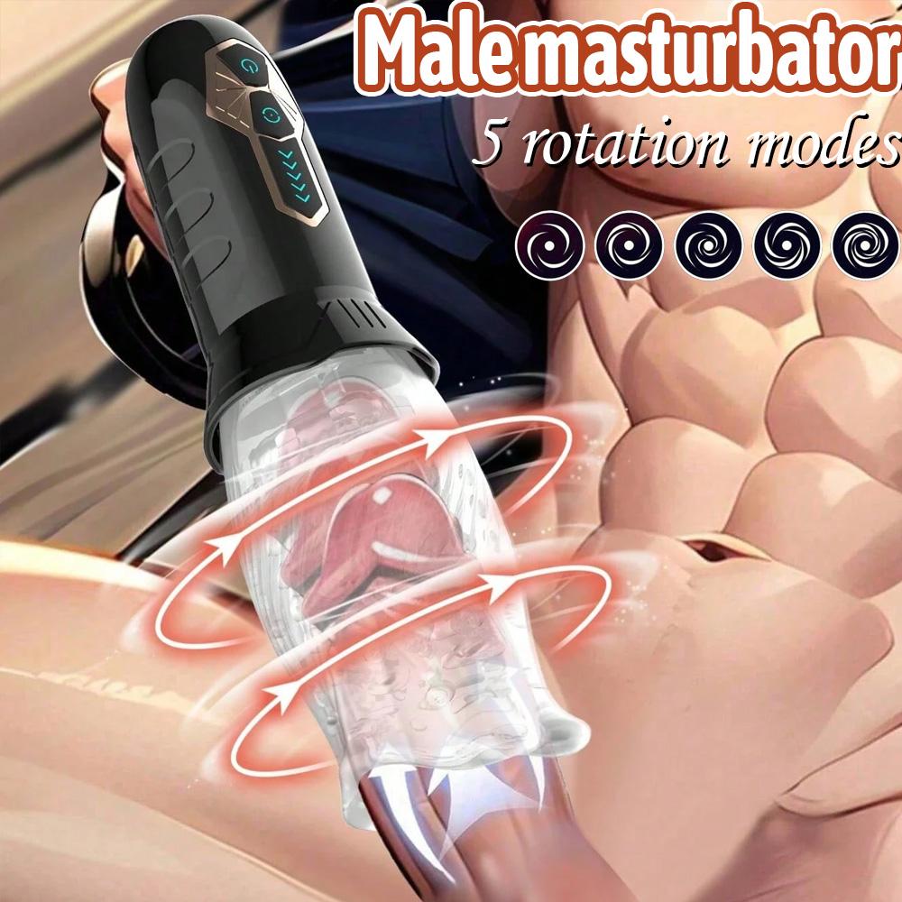 Elektrický pístový rotační sací masturbační pohárek pro muže, Realistický vibrátor pro orální sex, Rotace o 360 stupňů, Zvětšení a ztluštění penisu, Pánská sexuální hračka