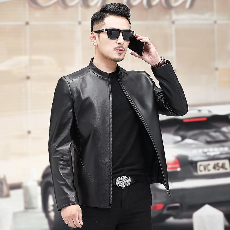 New Autumn and Winter Men's Genuine Leather Jackets Men's Sheepskin Jackets Stand Collar Jackets Dad's Motorcycle Leather Jackets