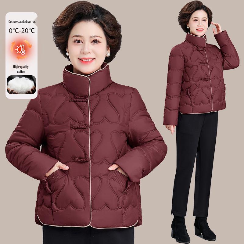 

Женская зимняя хлопковая куртка «Цветные овечки» – Стильный национальный стиль, Теплое короткое пальто для среднего и пожилого возраста 4XL темно-красного