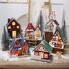 Luminous Christmas Tree House Pendants Wooden Christmas Village Scene Figurine  Kids