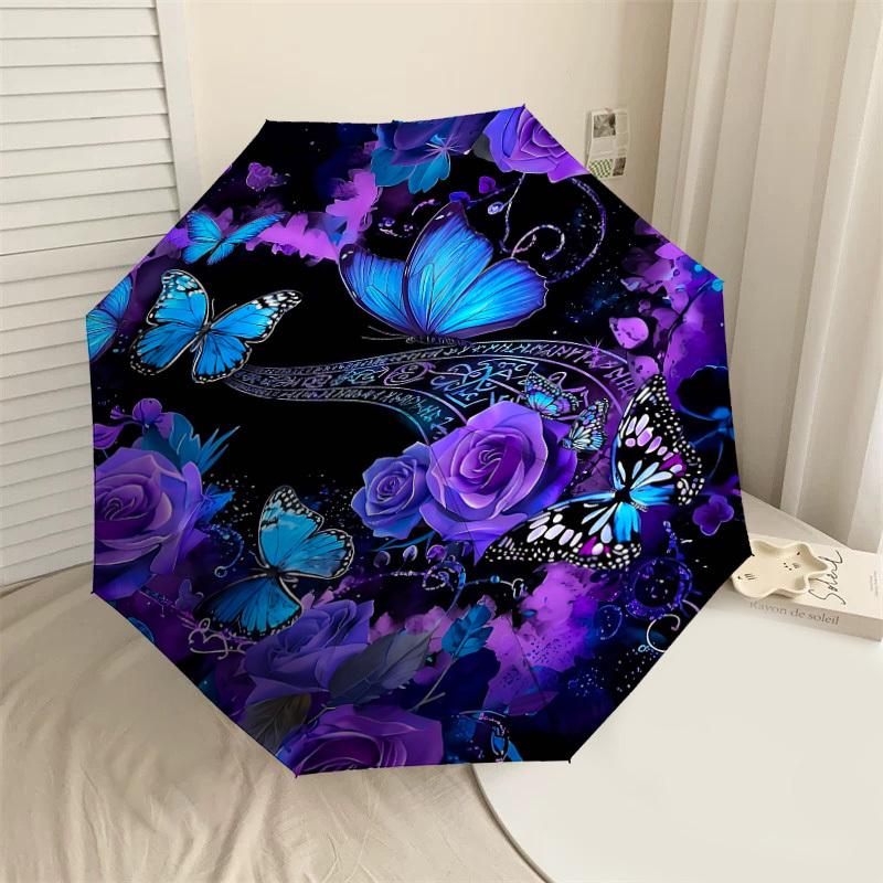 

1PC Butterflies Flowers Umbrella-8-Rib Reinforced Portable Folding Travel Suitable for All Seasons Outdoor Daily Use Is an Ideal Choice -K0387