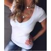 Spring Summer Autumn Solid Color Short Sleeved V-Neck Simple T-Shirt Slim Fit Sexy Temperament Fashionable Top Women'S Clothing