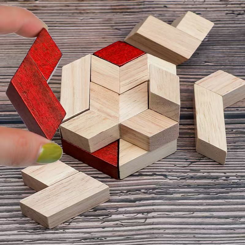 Wooden 3D Puzzle Hexagonal IQ Logic Training Brain Teaser Mind Challenge Montessori Educational Gifts For Kids Boys Girls