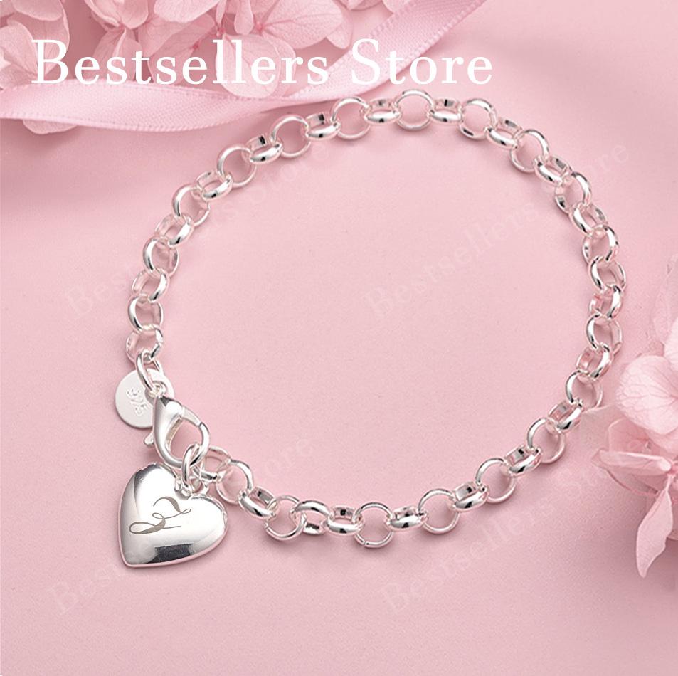 Luxury 925 sterling silver 8-inch 26 letter heart-shaped bracelet for women's fashionable wedding accessories
