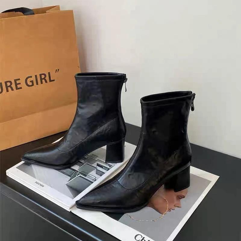 Fashion Ankle Boots Shoes Pointed Toe Ladies Short Boot High Heel Footwear Ladies Elegant Slim Short Booties Autumn Winter Womem's Shoes