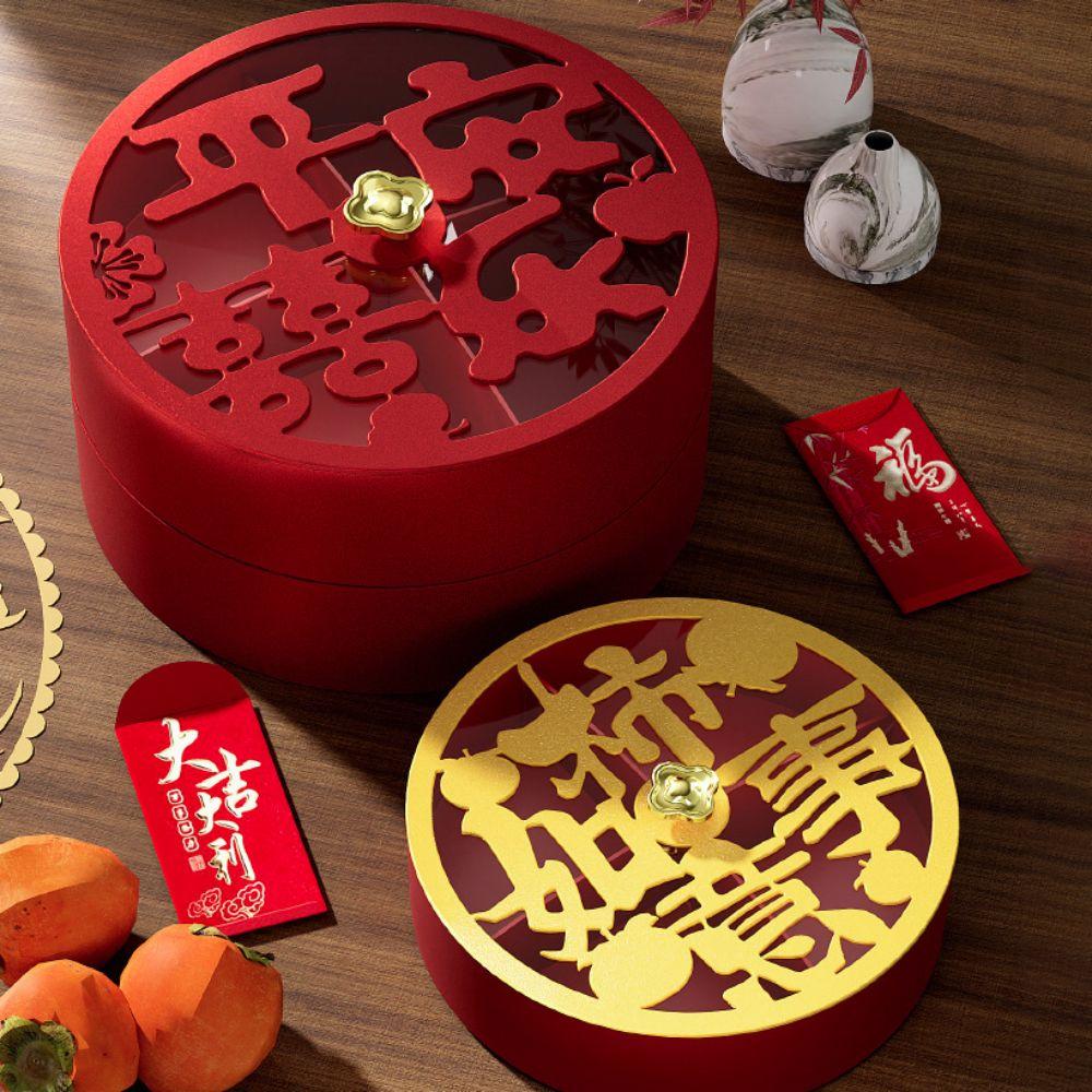 Divided Spring Festival Snack Serving Tray Round Candy Storage Box New Year Snack Platter Candy