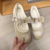 Small inner height increase 5cm Mary Jane shoes women's leather fashion round head bow one-word buckle with velvet single shoes