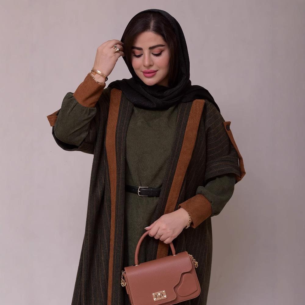 2024 Autumn European & American Color Block Long Robe Two-Piece Dress