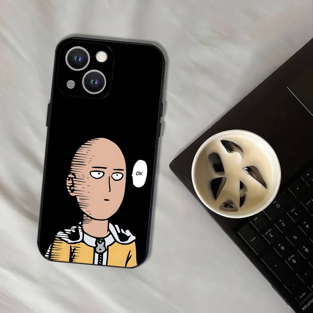 One P-Punch Man Saitama Phone Case For iPhone 16,15,14,13,12,11,Pro,XS,Max,XR,Plus,E,SE4,Mini Black Soft Cover