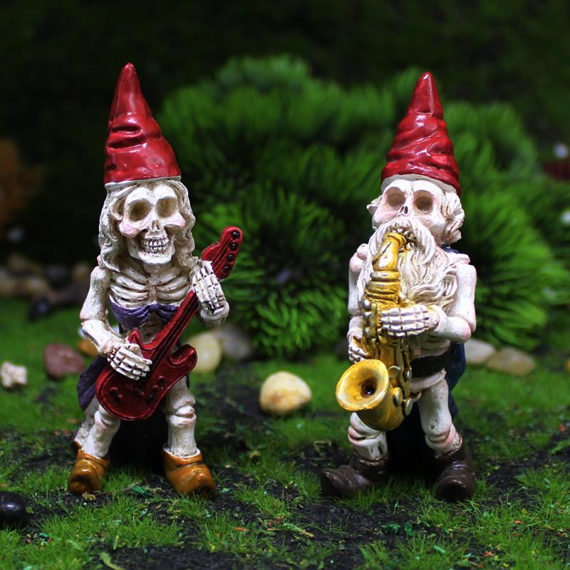 Skeleton Halloween Music Dwarf Resin Statue Handheld Guitar And Saxophone Design