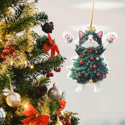 2D Christmas Cat Pendant Acrylic Decorative Cat Hanging Ornaments Xmas Black Cat Pendant Cartoon Xmas Tree Ornaments