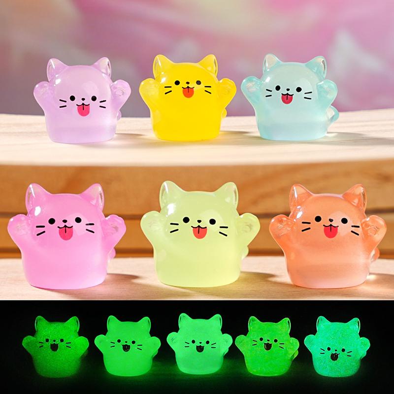 5/10Pcs Mignon Dessin Animé Lumineux Chaton Miniature Figurine Ornement Diy Accessoires de Décoration de Maison Kawaii Décoration de Bureau Cadeaux