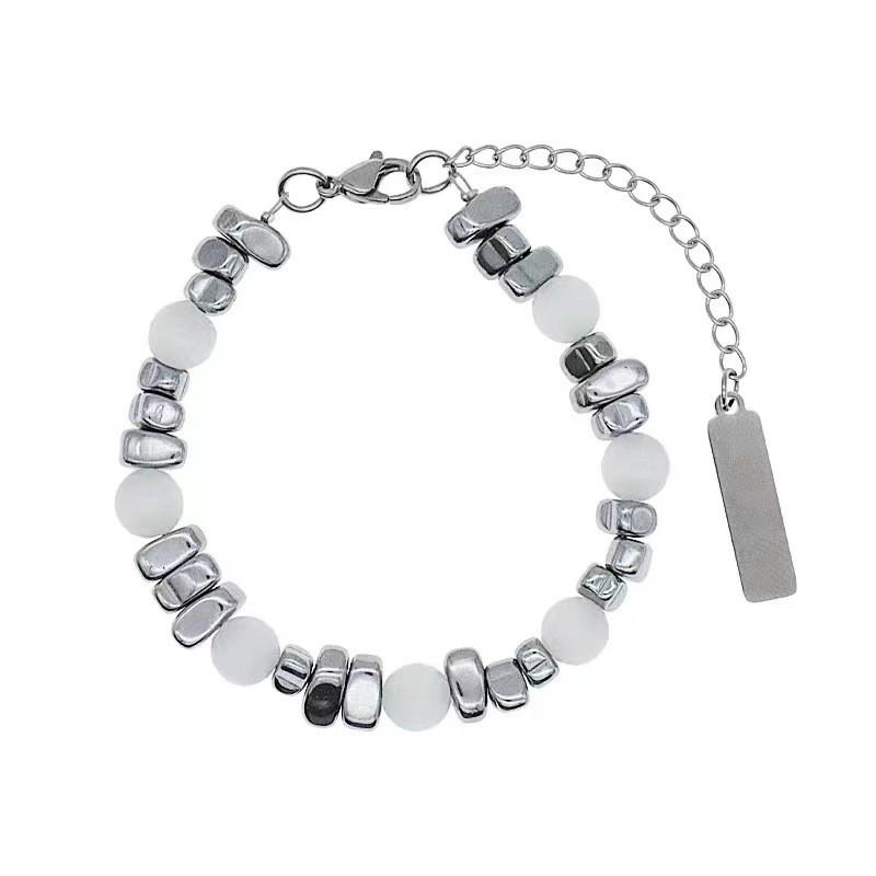 Titanium Steel Cross Bracelet For Men With Cat Eye Stone Bead Handcrafted Jewelry Gift