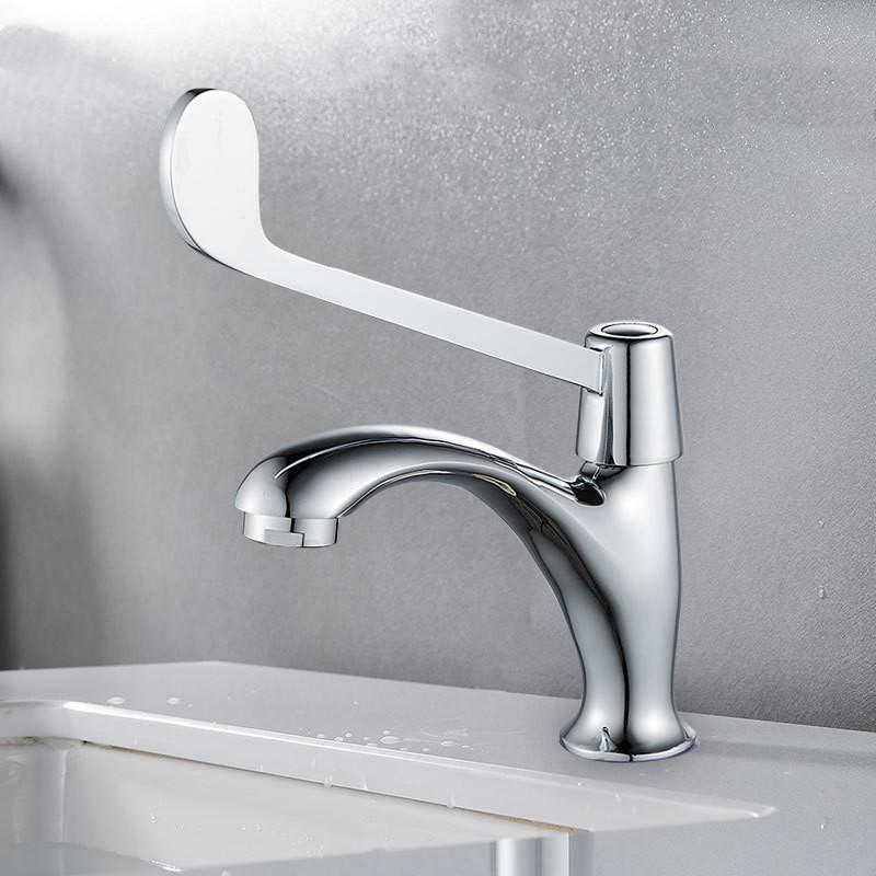 Rubinetto per Lavabo Ospedaliero Monoforo Freddo Manico Lungo Ottone Cromato Rubinetto per Lavabo Ospedaliero Rubinetto Ospedaliero Rubinetto Pubblico