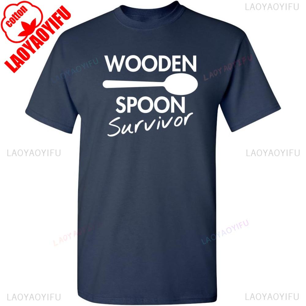 Wooden Spoon Survivor Adult Humor Mens Graphic Novelty Sarcastic Funny T Shirt Creative Design Tshirt Men Crewneck Short Sleeve