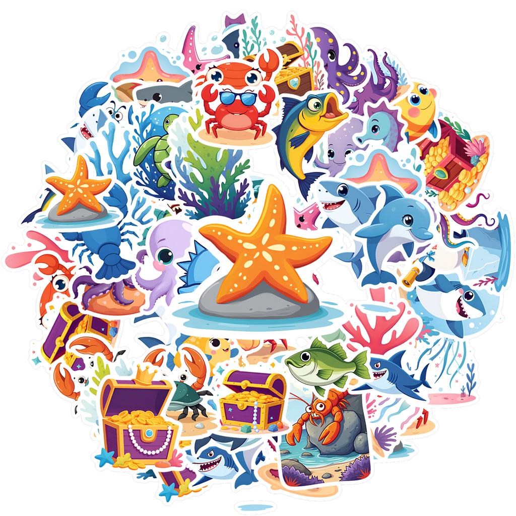 35 Stück-50 Stück Niedliche Schatzaufkleber Cartoon Meeresabenteuer Schreibwarenaufkleber Tieraufkleber Für Notizbuch Gepäck Handy