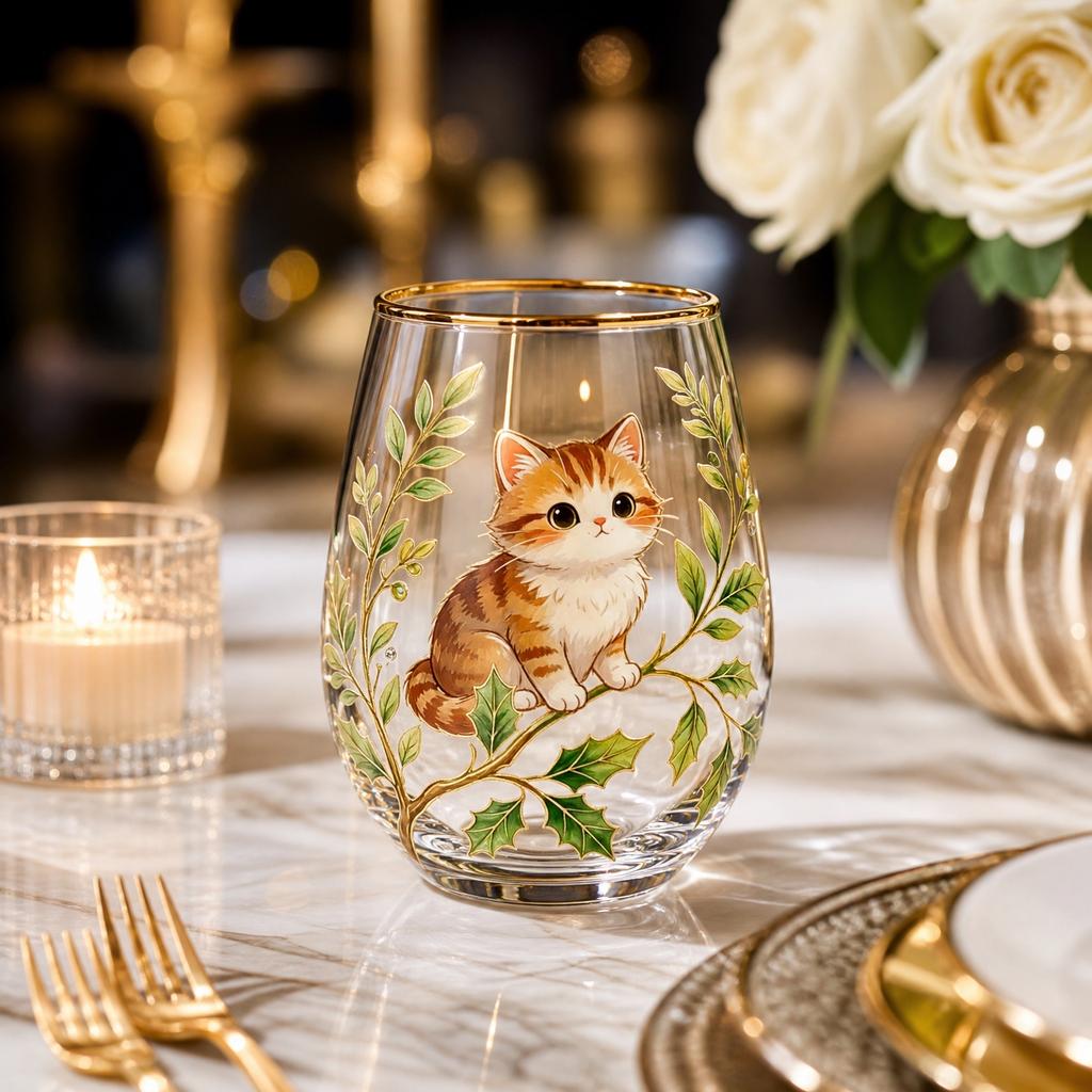 Decorative Printed Glass Juice Cup Stemless Drinking Glassware for Home Use Durable Clear Glass with Artistic Animal and Botanical Design