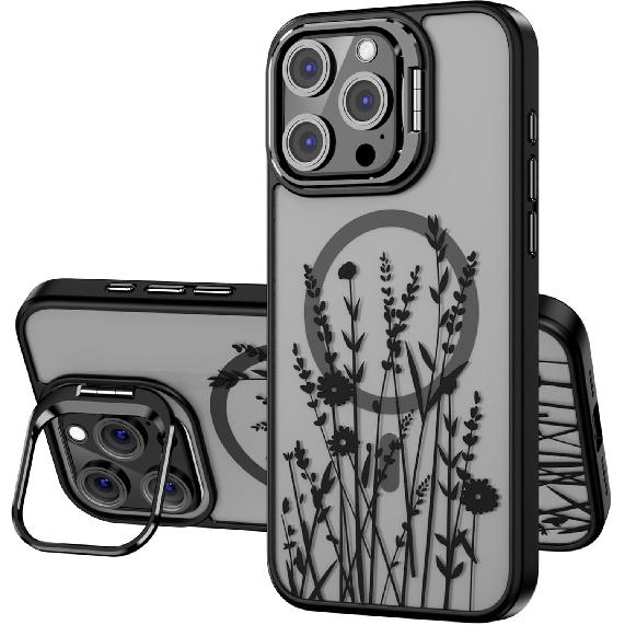 Магнитный чехол, разработанный для iPhone 16 Pro с подставкой, совместимый с Magsafe, со встроенной подставкой для хранения камеры, противоударный военный защитный TPU чехол