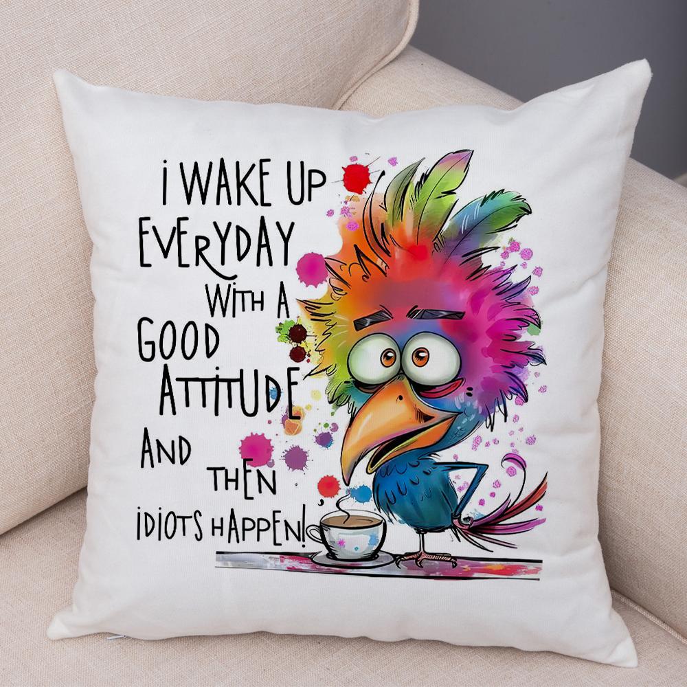 Sassy Bird Character Pillowcase Double Print Humorous Avian Design Cushion Cover Soft Plush Witty Bird Theme Pillowcase