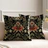 2 Pack Black Olive Green Coral Red Vintage Floral Pillow Covers Double Sided Print Art Nouveau Cushion Cases Home Decor
