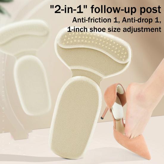 2 Pairs Breathable Heel Liner T-Shaped Heel Grips for Shoes Anti-Slip Cushion Pads for Loose Shoes Blister Prevention Size Adjuster for Heels