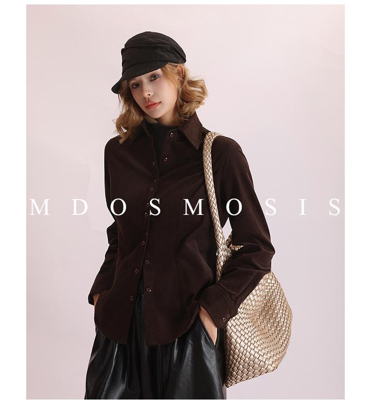 Autumn-Winter Women's Washed Corduroy Slim Fit Long Sleeve Shirt