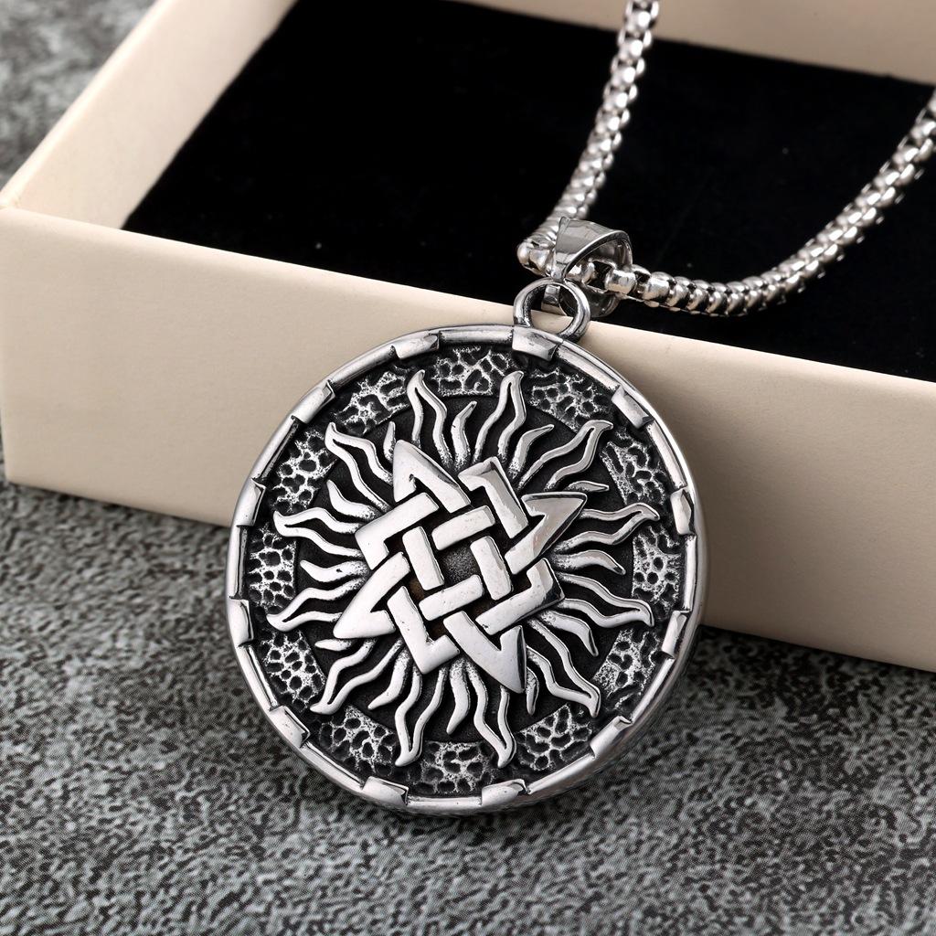 Viking Slavic Style Stainless Steel Medal Pendant Necklace Retro Mens Jewelry
