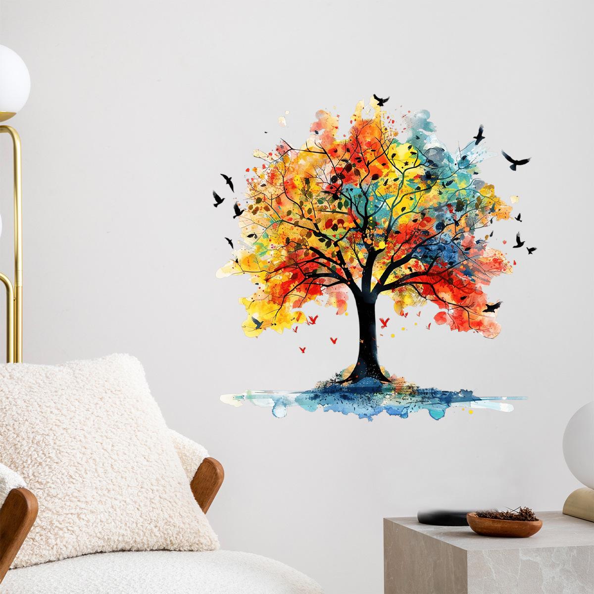 Красочные Настенные Наклейки Дерево Декор Дома Креативные Самоклеящиеся Съемные Наклейки