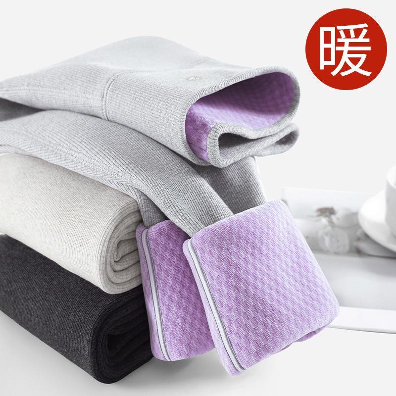 Gray Lamb Wool Cotton Pants Women's Winter Velvet Thickened Cotton Leggings Wear High-waisted Pineapple Grid Extra Thick Thermal Pants