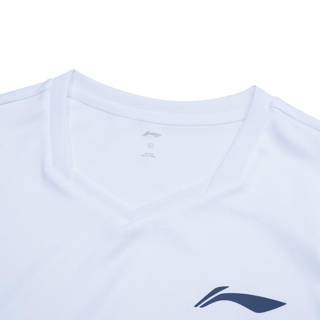 Li Ning Badminton Series Quick-Dry Cool V-Neck Short Sleeve T-Shirt Mid-Waist Straight Leg Shorts Basketball Set Unisex Sportswear White AATT021-4