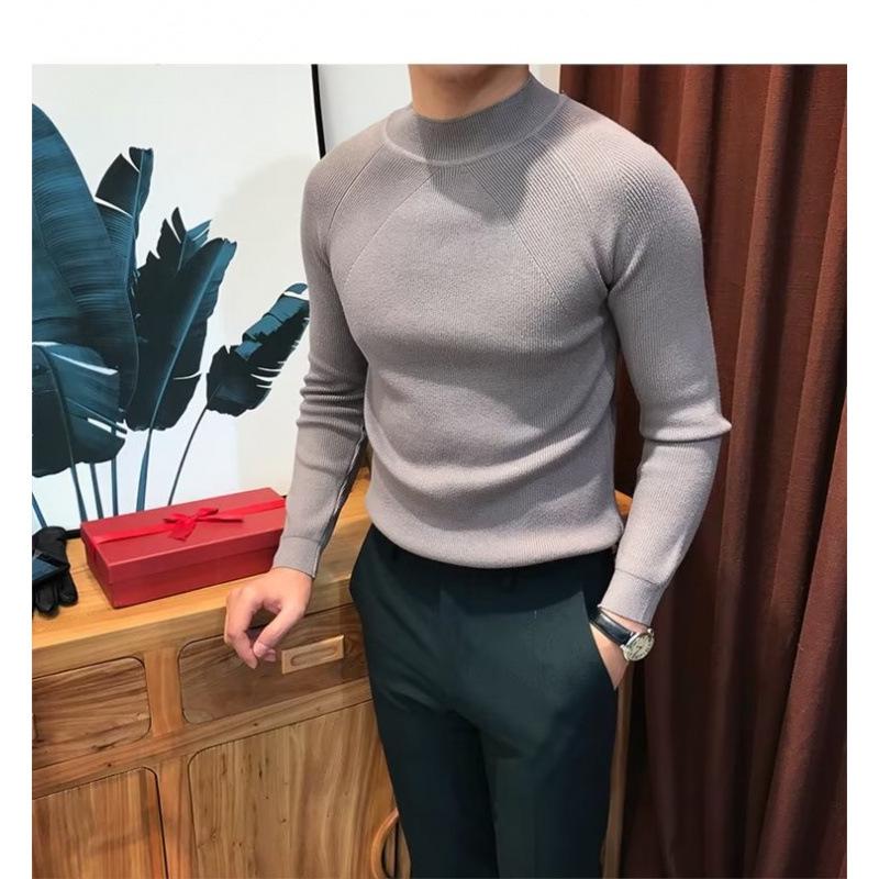 Men s Versatile Warm Knit Sweater - Autumn/Winter, Slim Fit, Half-High Collar, Korean Style L