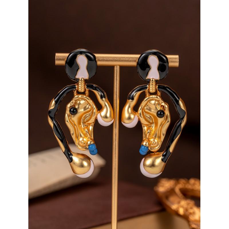 

Vintage Enamel Glazed Earrings With Exaggerated Unique Temperament Niche Distinctive Features