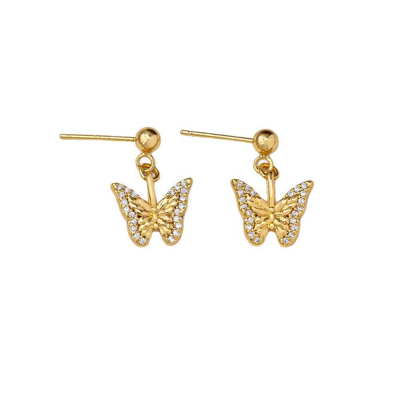 Light luxury temperament versatile super flash butterfly pendant stud earrings necklace female sweet exquisite simple fashion collarbone chain set