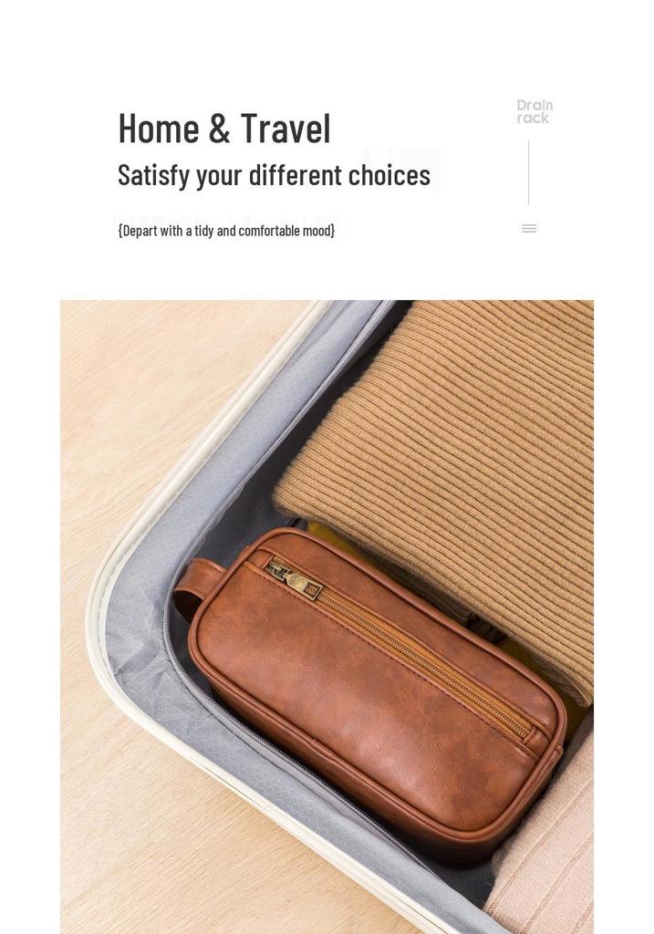 Men's Luxury PU Leather Makeup Bag - Large Capacity, Handheld, Elegant Wash Bag