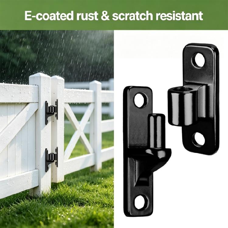 Two Piece Fence Gate Mount Set Black Hardware with Drilled Plates and Screws for Property Fence Repair, Garden Gate Use, and Yard Care