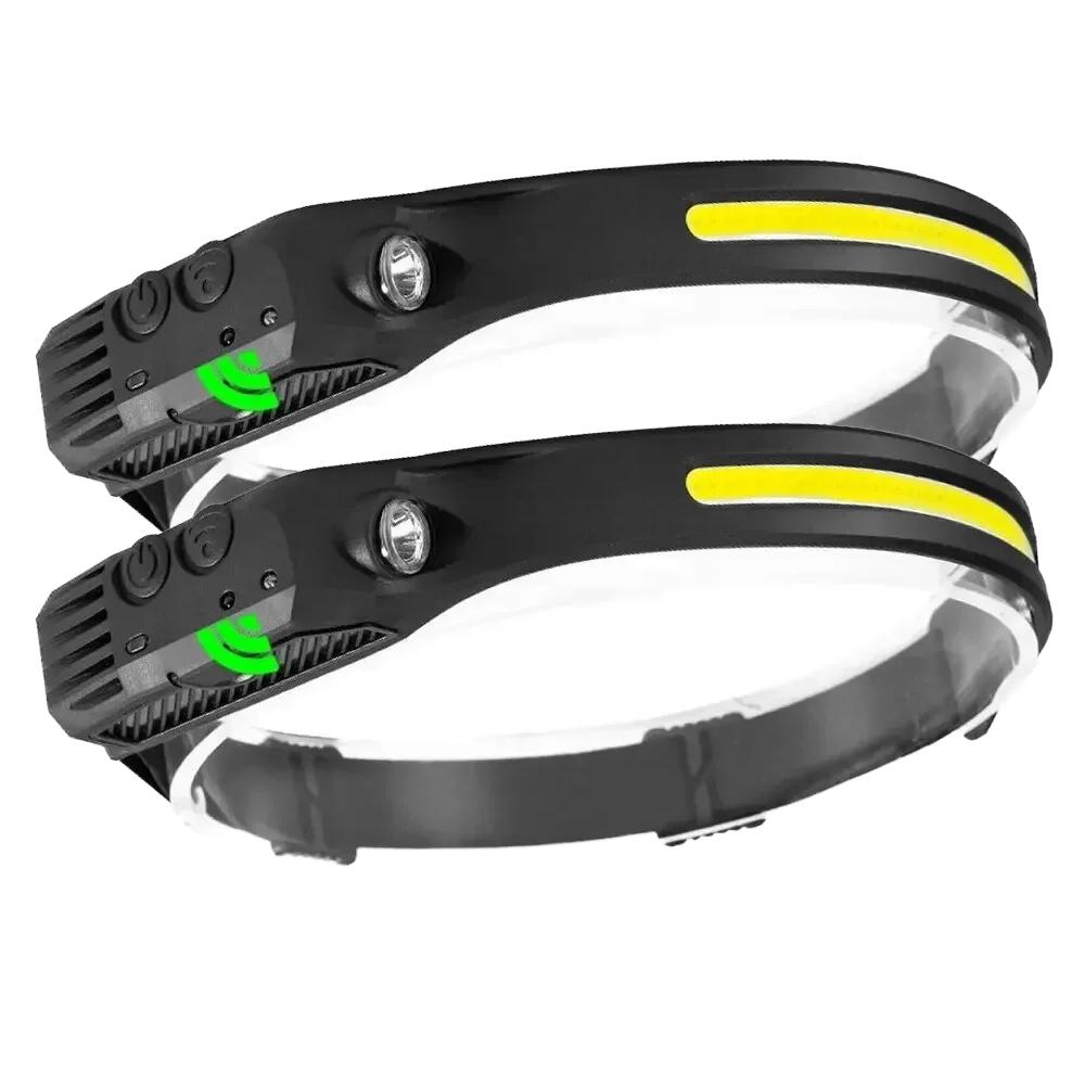 COB Headlight Running Light Induction Head Lamp Built-in Battery Fishing Headlight Type-C Rechargeable Inductive Work LED Light