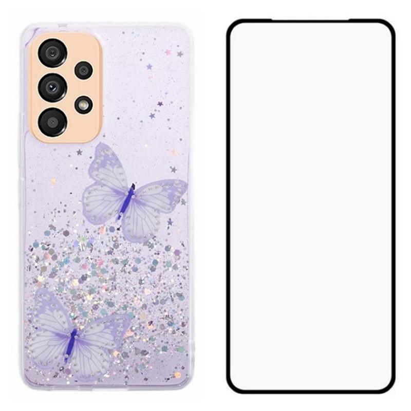 

For Samsung Galaxy A53 5G Case with Screen Protector 2-in-1 TPU Aesthetic Phone Cover Purple