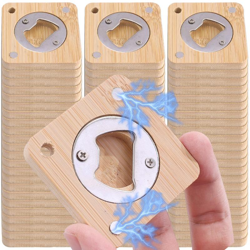 10/1Pcs Bamboo Square Bottle Opener Beer Openers Coaster Fridge Magnet Decoration Home Kitchen Bar Accessories Wood Tools