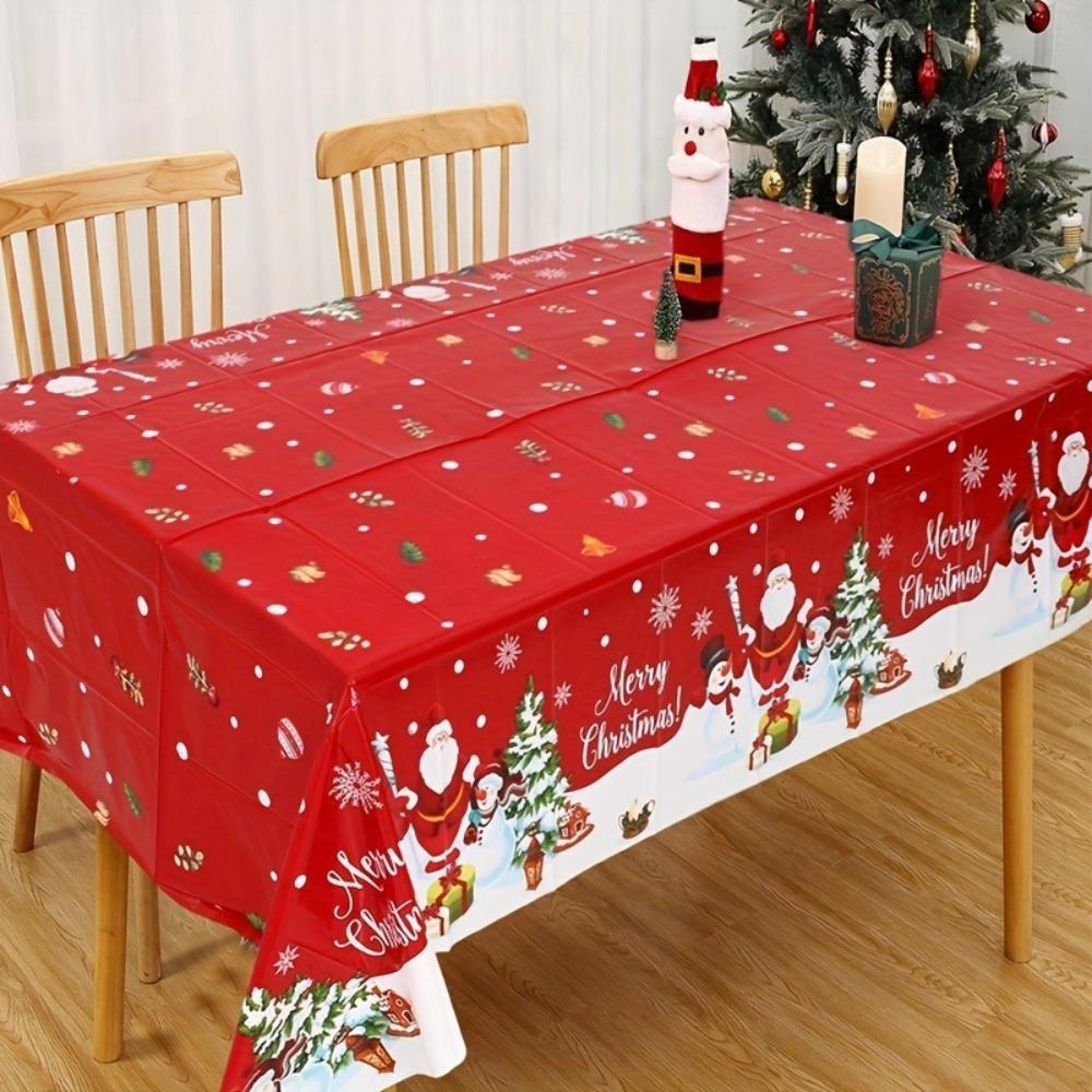 Santa Claus Elk Christmas Tablecloth Plastic Party Tablecloths Table Cover  Christmas Decoration